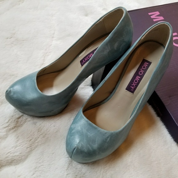 👠RARE👠MOJO MOXY revenge blue pump stacked heels - Picture 6 of 8